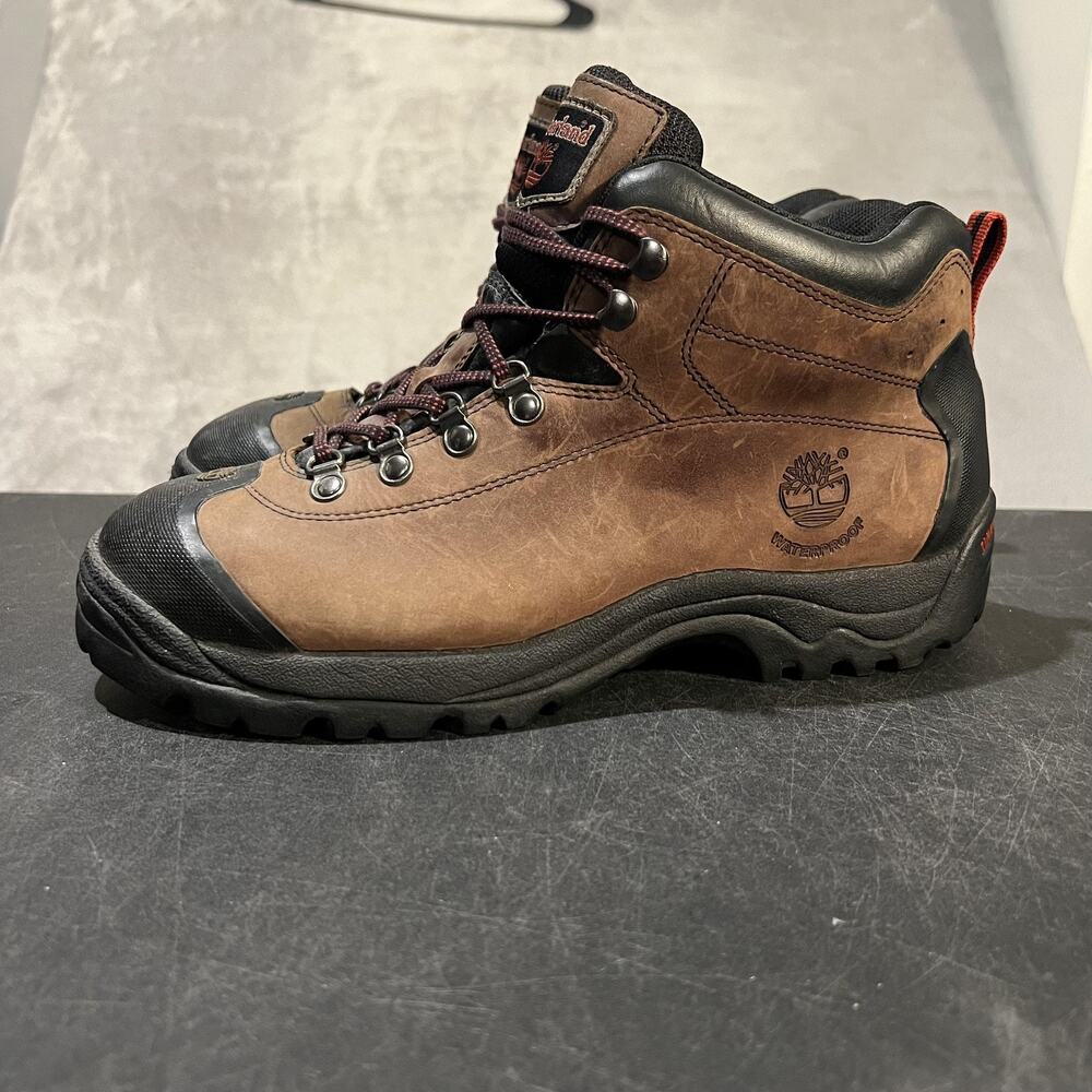 Timberland White Ledge Waterproof Hiking Ankle Boot Mens 9.5 Brown Leather Trail - Picture 3 of 10